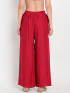 TAG 7 Women Pack Of 2 Black & Maroon Solid Flared Palazzos