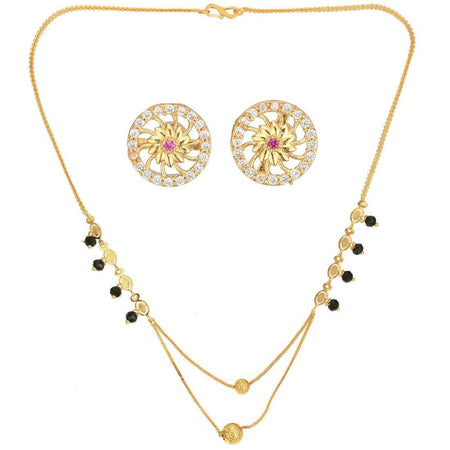AanyaCentric Gold-Polished Short Mangalsutra Set with Earrings