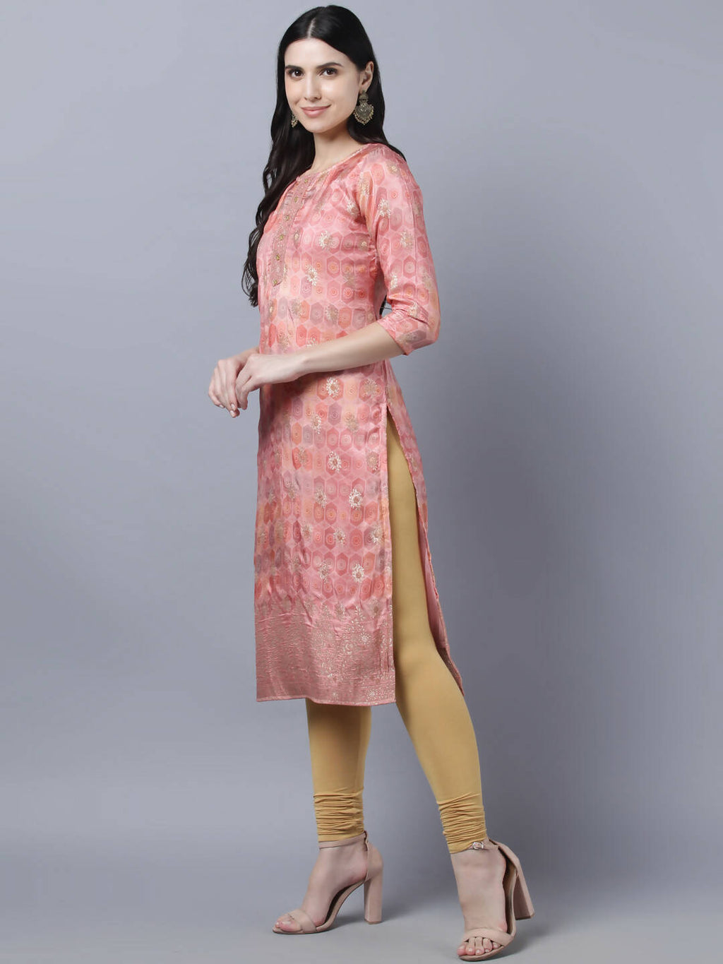 Myshka Stylish Pink 3/4 Sleeve Women's Kurta - Distacart