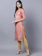 Myshka Stylish Pink 3/4 Sleeve Women's Kurta - Distacart