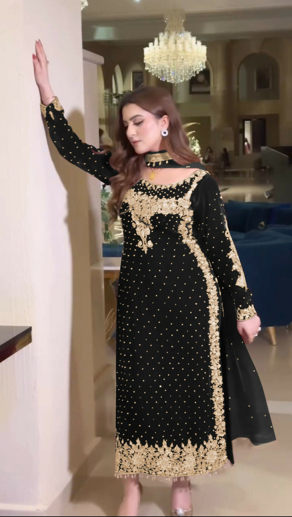 Joban Fashion Black Velvet Sequence Embroidery Work Kurta Set - Distacart