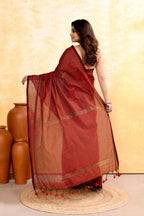 Piyari Fashion Women's Maroon Embellished Cotton Blend Zari Check Handloom Saree - Distacart
