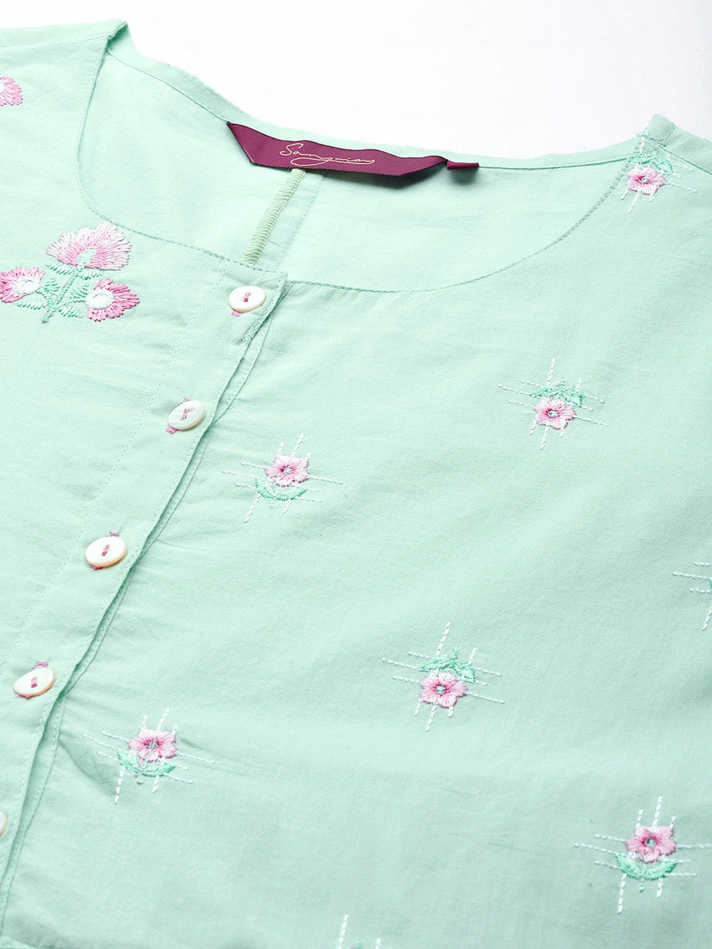 Sangria Women Turquoise Blue Floral Embroidered Kurta with Palazzos