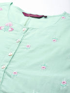 Sangria Women Turquoise Blue Floral Embroidered Kurta with Palazzos