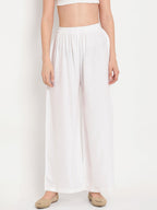 TAG 7 Women Pack Of 2 White & Navy Blue Solid Flared Palazzos