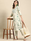 Sangria Floral Printed Angrakha Sequinned Pure Cotton Kurta With Trousers