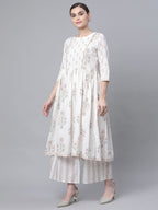 Ahalyaa Women's Off White Pure Cotton Printed Kurta Palazzo Set