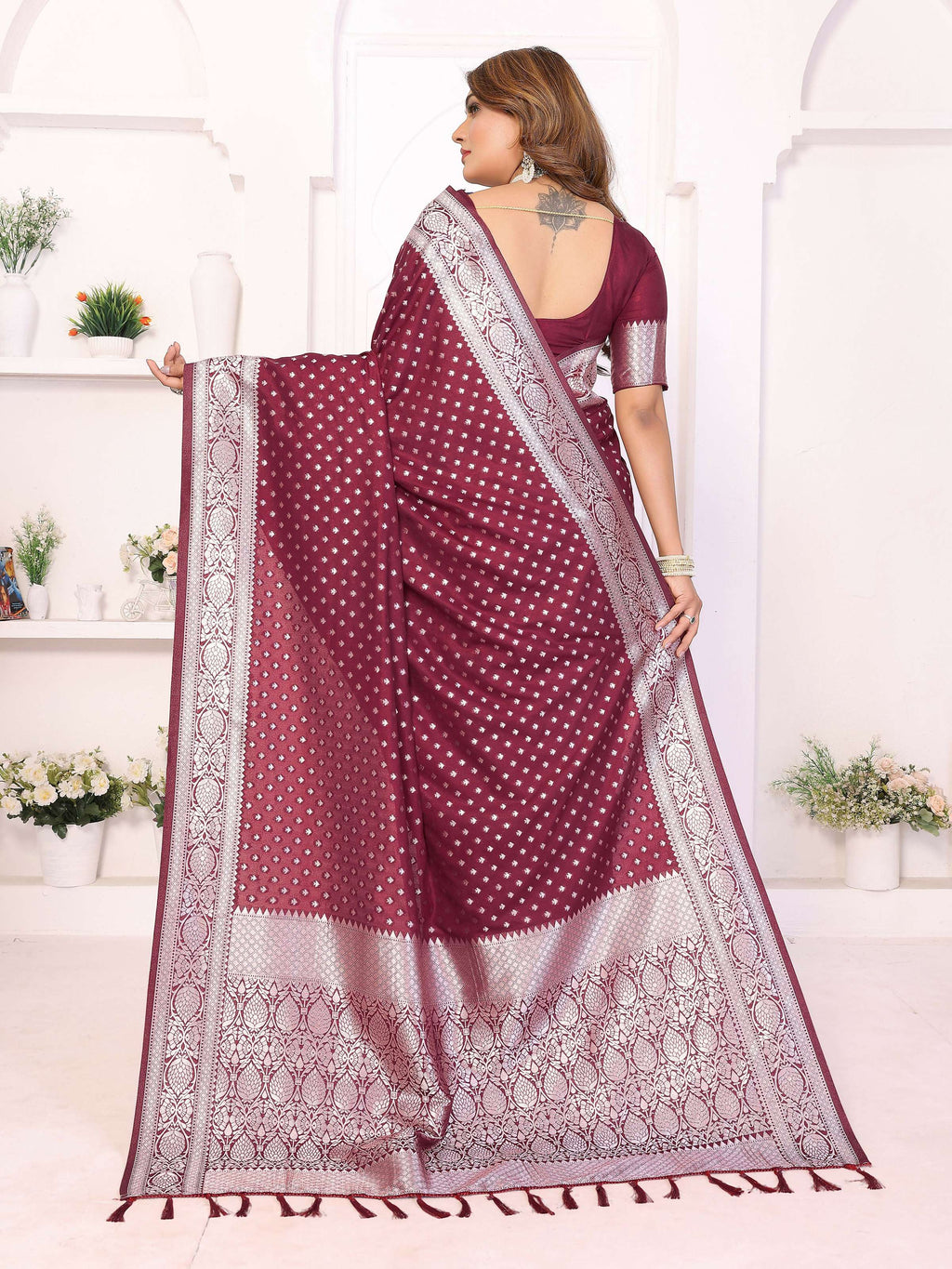 Aastha Fashion Wine Georgette Silk Zari Weaving Saree - Distacart
