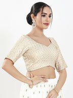 Joban Fashion Off White Silk Padded Blouse With Sweetheart Neck Elbow Sleeves - Distacart