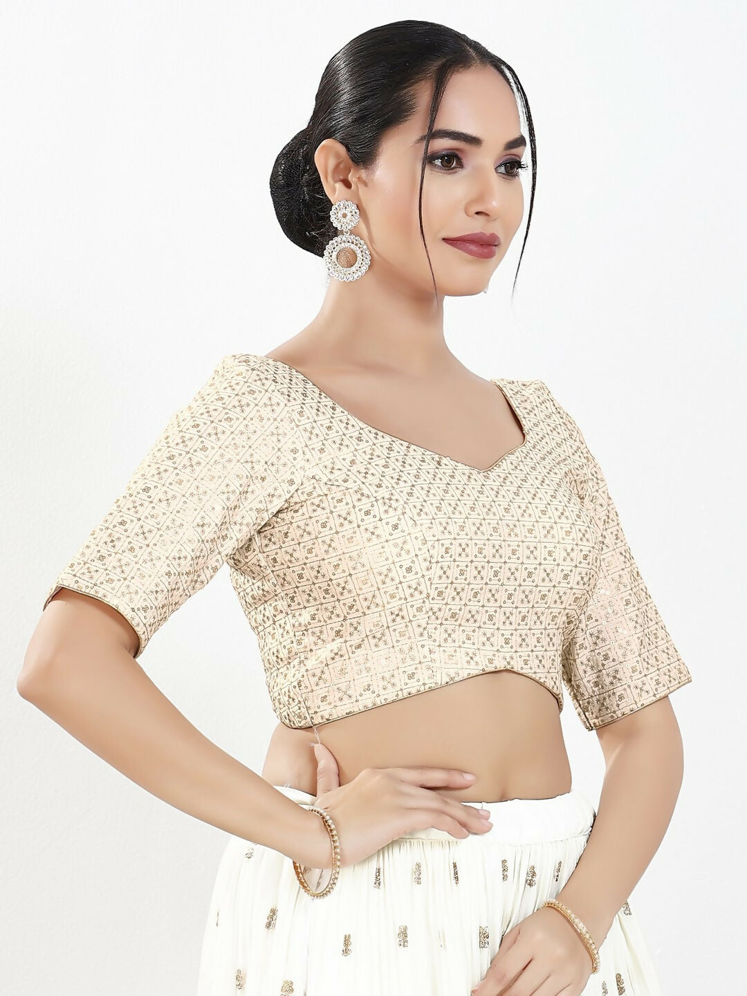 Joban Fashion Off White Silk Padded Blouse With Sweetheart Neck Elbow Sleeves - Distacart