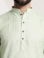 Sojanya Men Green Dobby Checked Straight Kurta