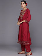 Indo Era Women Floral Yoke Design Panelled Thread Work Kurta with Trousers & Dupatta - Distacart