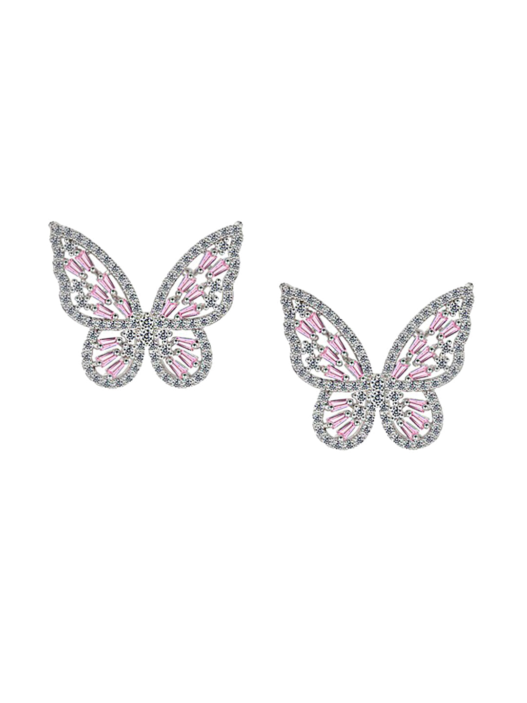 Yellow Chimes Silver-Toned & Pink Quirky Butterfly Studs Earrings - Distacart