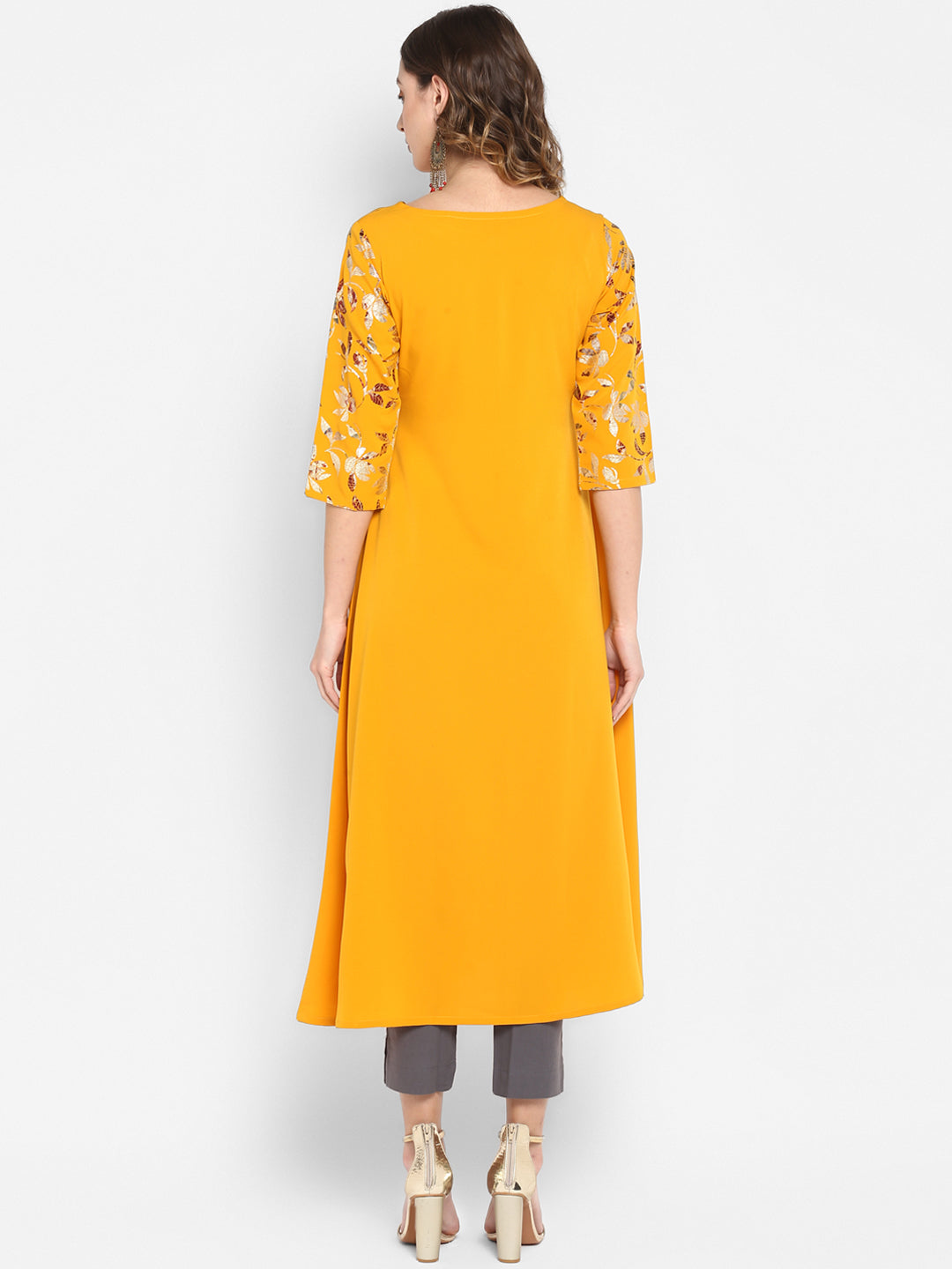 Janasya Mustard Yellow Printed A-Line Kurta - Distacart
