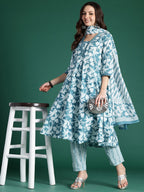 Indo Era Floral Printed Pure Cotton Kurta with Trousers & With Dupatta - Distacart