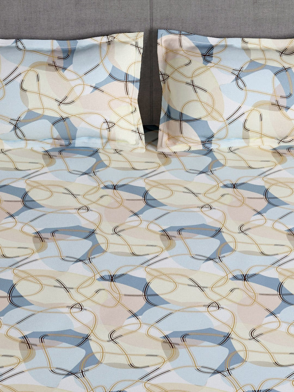 Story@home Arena Cream-Coloured & Grey Printed 180 TC Bedsheet & Pillow Covers - Distacart