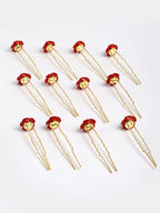 Panash Women Gold-Toned & Red Rose Embellished U Pins - Distacart
