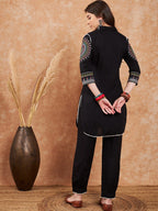 Sangria Black Ethnic Motifs Embroidered Pathani Kurta With Salwar - Distacart