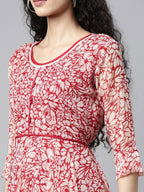 Souchii White & Red Floral Layered Chiffon Midi Dress - Distacart