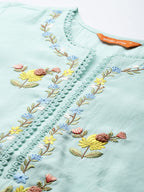 Indo Era Floral Embroidered Thread Work Kurta with Trousers & With Dupatta - Distacart