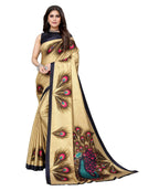 Vamika Golden Cream Printed Art Silk Saree