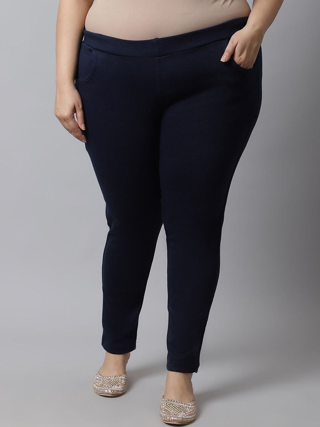 TAG 7 Women Plus size Navy Blue Solid Ankle-length Leggings