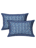 LIVING ROOTS Blue & White Ethnic Motifs 210 TC King Bedsheet With 2 Pillow Covers