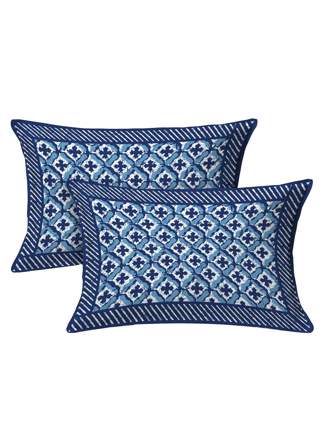 LIVING ROOTS Blue & White Ethnic Motifs 210 TC King Bedsheet With 2 Pillow Covers