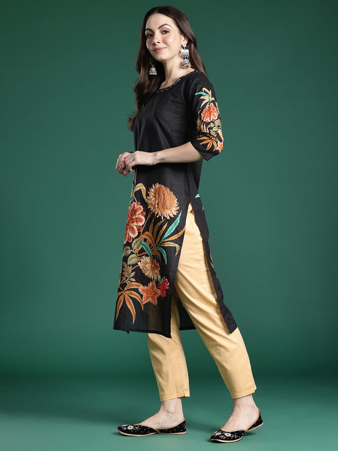Indo Era Women Floral Printed Pure Cotton Kurta with Trousers & With Dupatta - Distacart