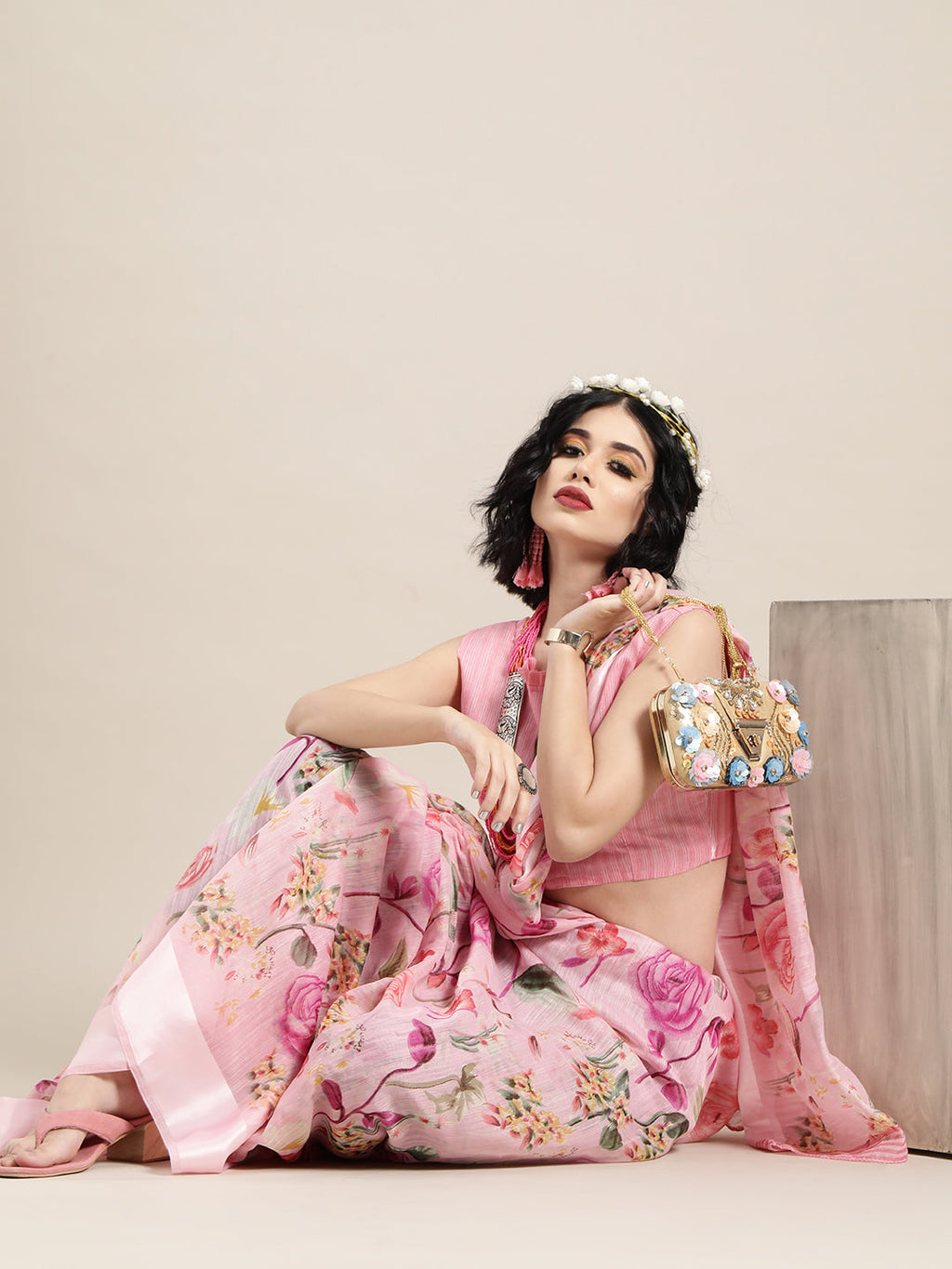 Saree Mall Pink Printed Saree - Distacart