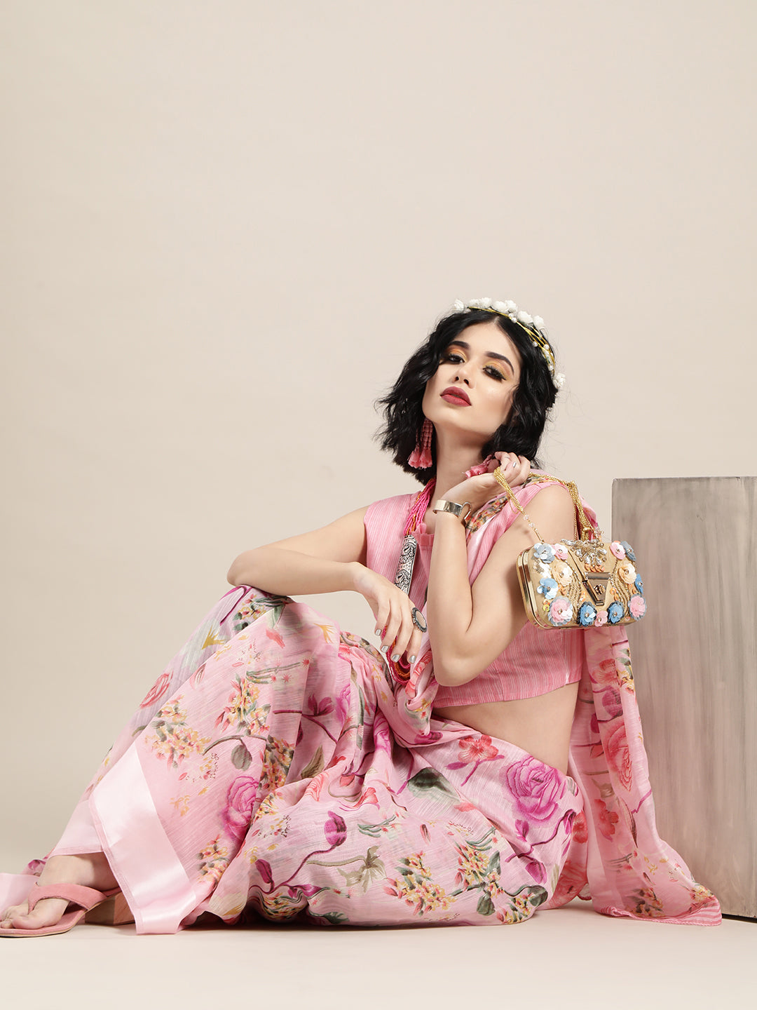Saree Mall Pink Printed Saree - Distacart