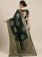 Saree Mall Green Floral Linen Blend Banarasi Saree - Distacart