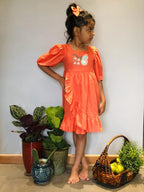 ArthLife Orange Butterfly Embroidered Dress