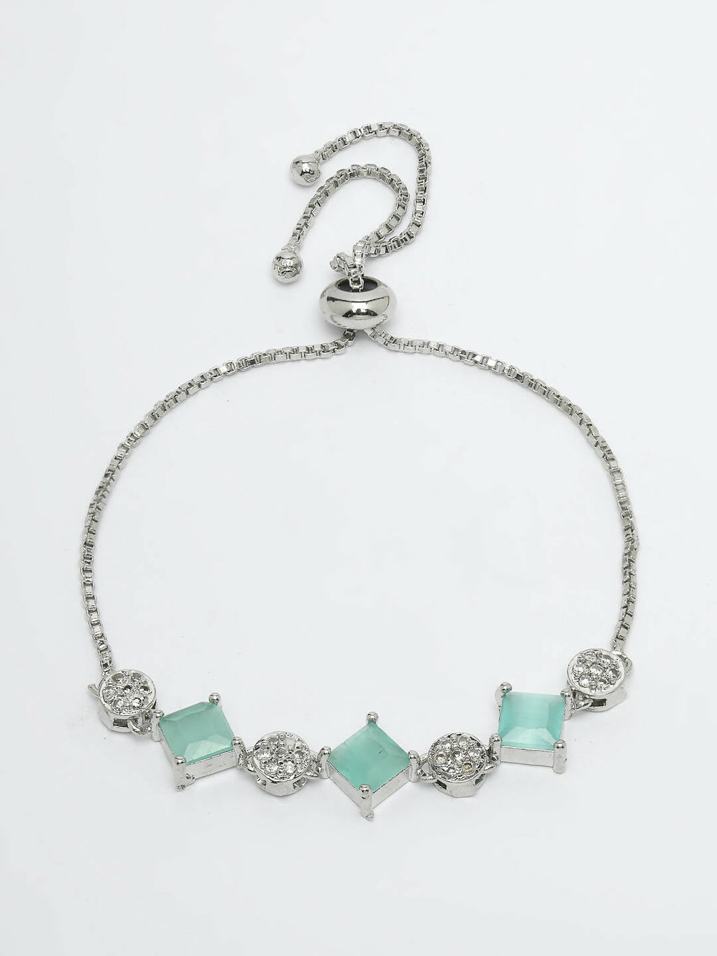 NVR Women Silver Plated & Blue Cz Stone Handcrafted Jewellery Set
