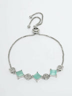 NVR Women Silver Plated & Blue Cz Stone Handcrafted Jewellery Set