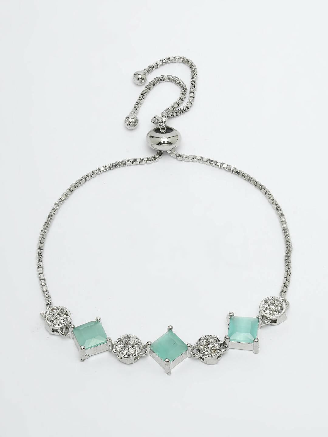 NVR Women Silver Plated & Blue Cz Stone Handcrafted Jewellery Set