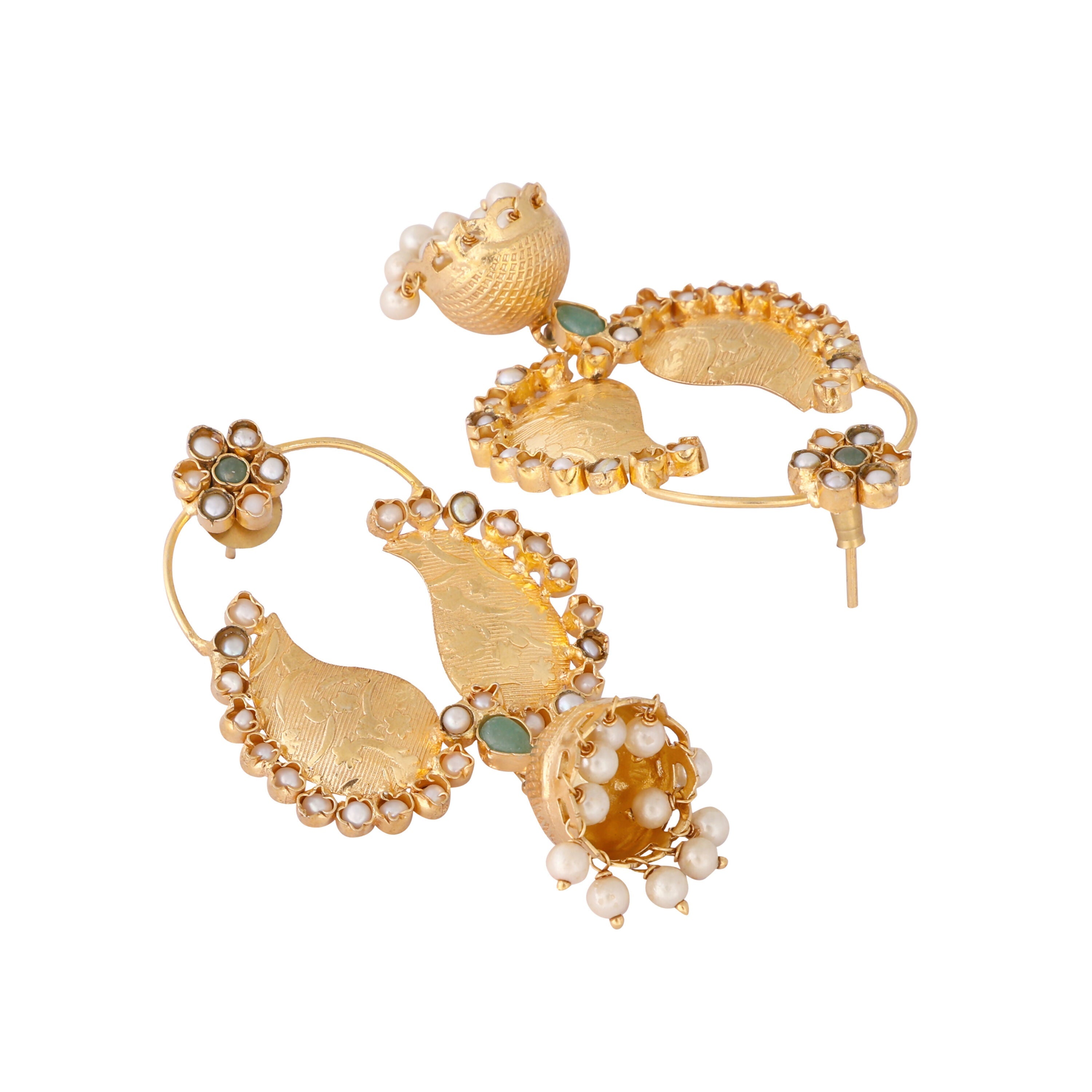 Nuyug 22K Gold Plated Pearls Studded Contemporary Shaped Mini Jhumki Drop Dangler Earrings - Distacart
