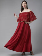 Ahalyaa Womens Maroon Cotton Blend Gold Printed Dress - Distacart