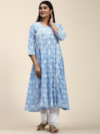 HOUSE OF KARI Floral Embroidered Chikankari Cotton Anarkali Kurta