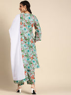 Sangria Women V-Neck Floral Printed Regular Kurta with Palazzos & With Dupatta