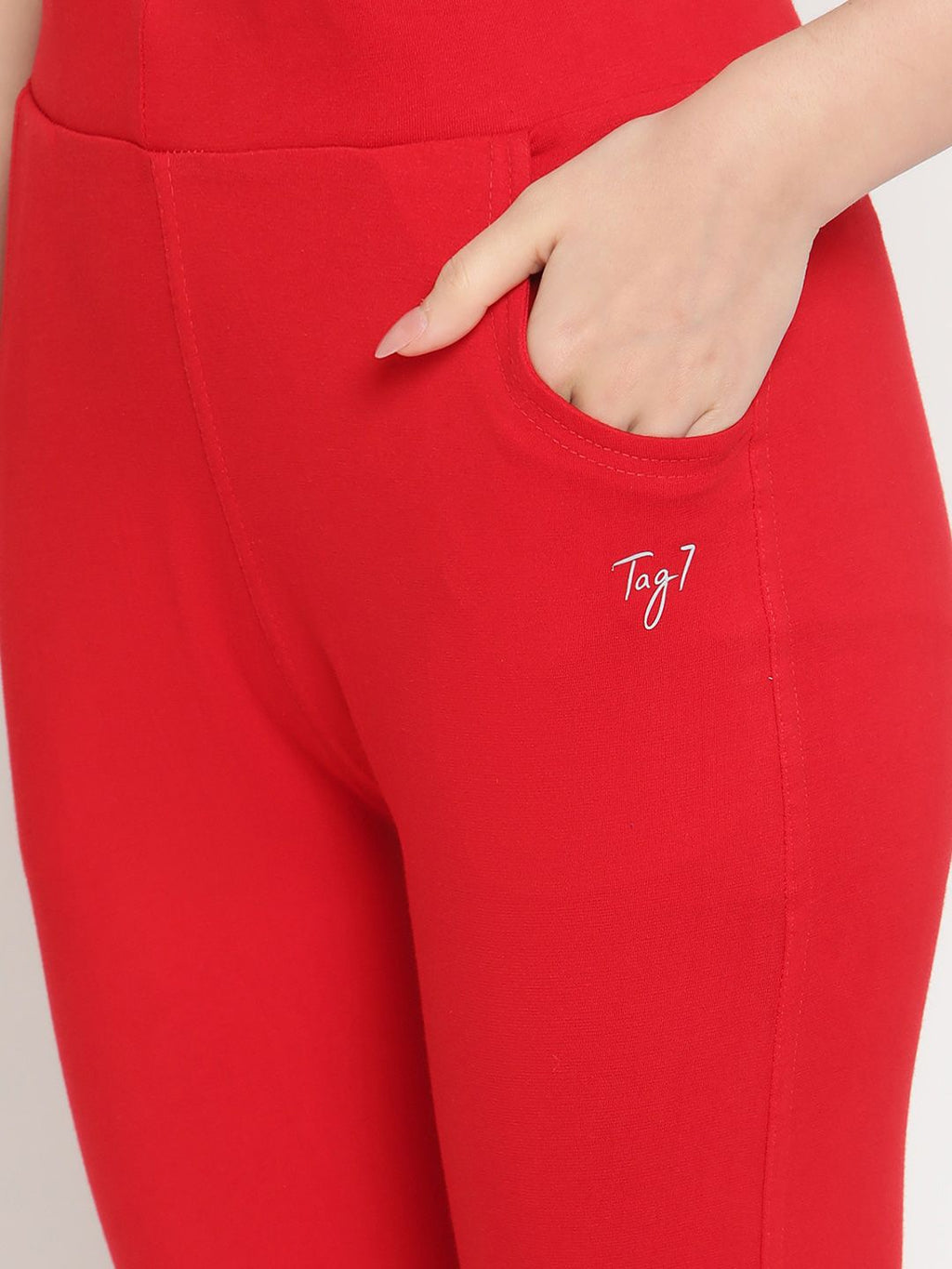 TAG 7 Set Of 2 Red & Orange Solid Leggings