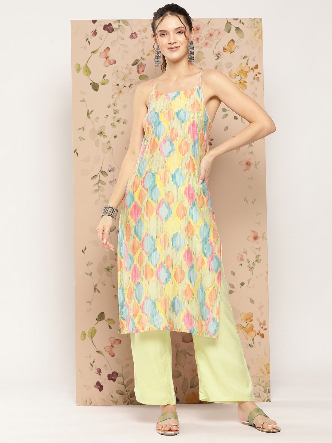 HERE&NOW Abstract Printed Straight Kurta with Solid Palazzos