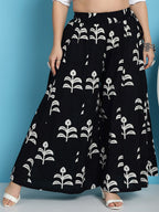 TAG 7 Floral Block Printed Flared Pure Cotton Ethnic Palazzos