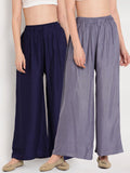 TAG 7 Women Grey & Navy Blue Set of 2 Flared Ethnic Palazzos