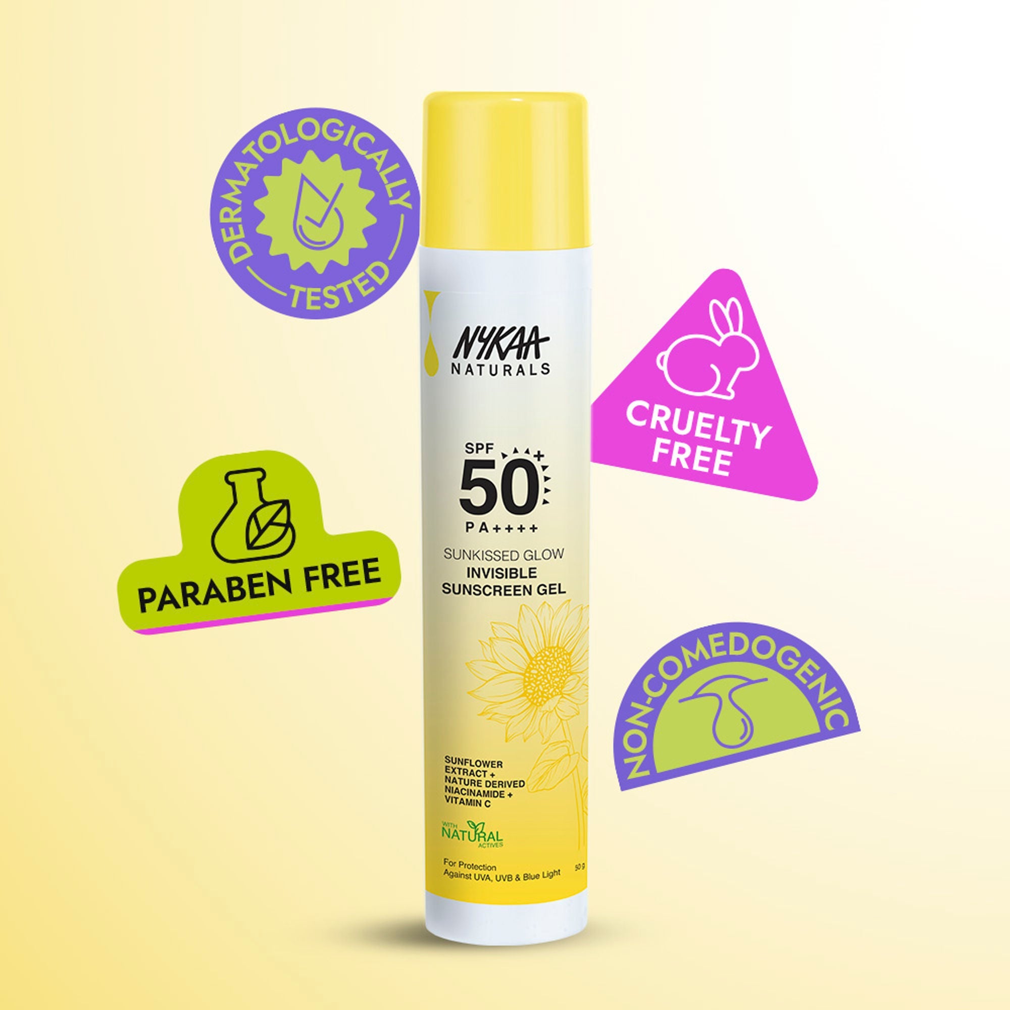Nykaa Naturals SUNKISSED GLOW Invisible Sunscreen Gel SPF 50 PA++++ with Niacinamide and Vitamin C - Distacart