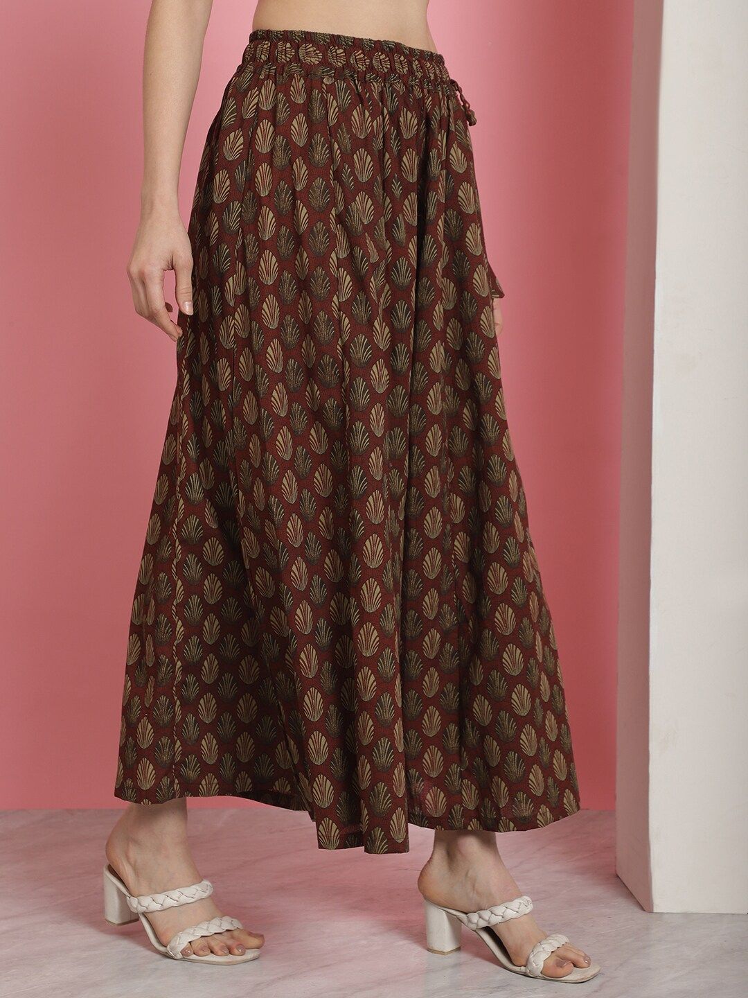 TAG 7 Floral Printed Flared Pure Cotton Ethnic Palazzos