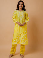 HOUSE OF KARI Ethnic Motifs Embroidered Round Neck Chikankari Chanderi Silk Kurta