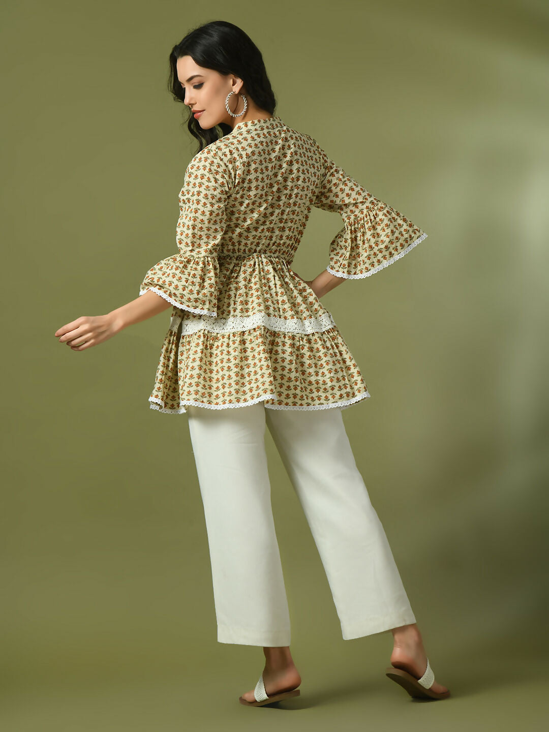 Myshka Women's Multi Embellished Cotton Gathered Party Empire Top