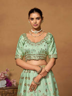Pista Green Mulberry Silk Foil Paper Mirror Work Lehenga Choli - Jihu Culture