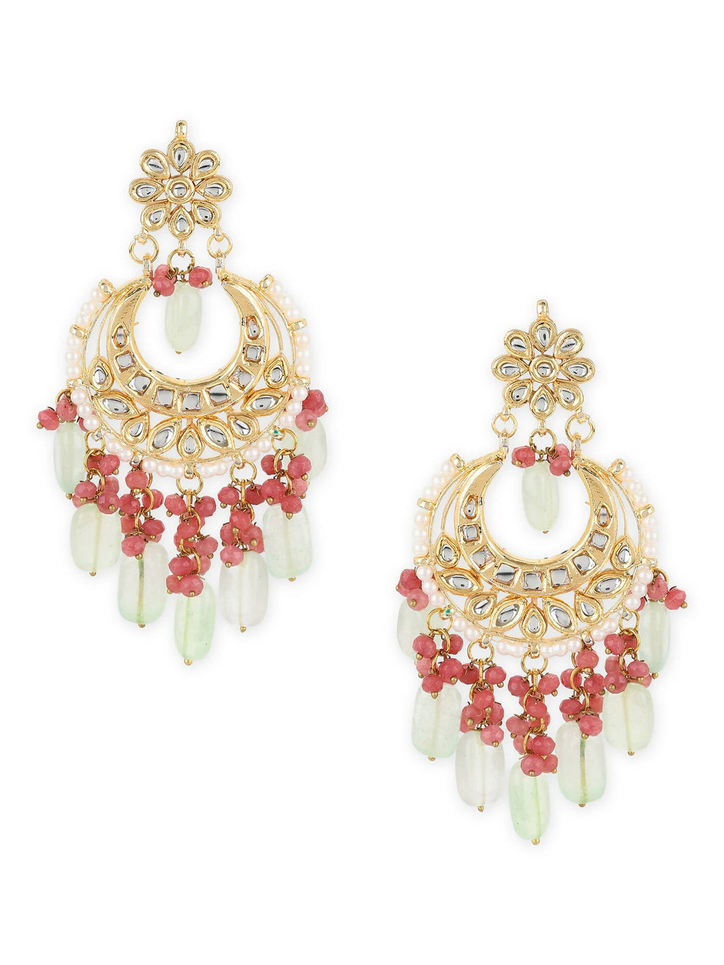 Gold-Toned Red Contemporary Gold-Plated Chandbalis Earrings - Ruby Raang - Distacart